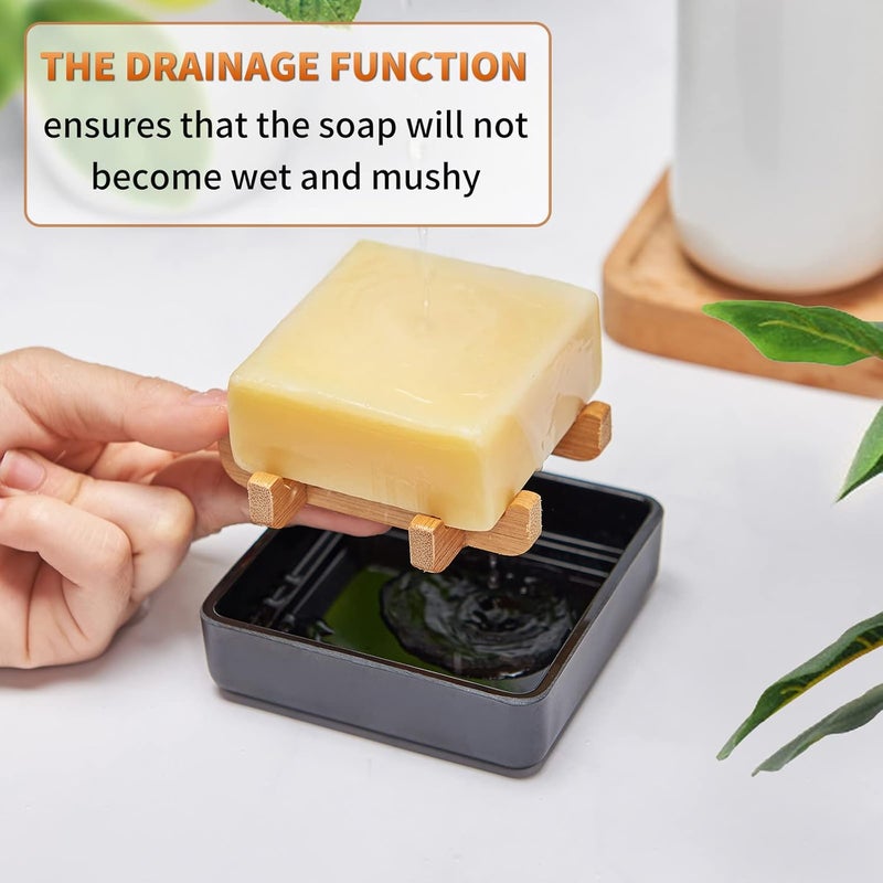Fufengz Bamboo Soap Dishes for Bar Soap Holders for Shower with Drainage for Bathroom Sink Bulk Small Wooden Soap Tray (Single Right Angle Black) - Image 4